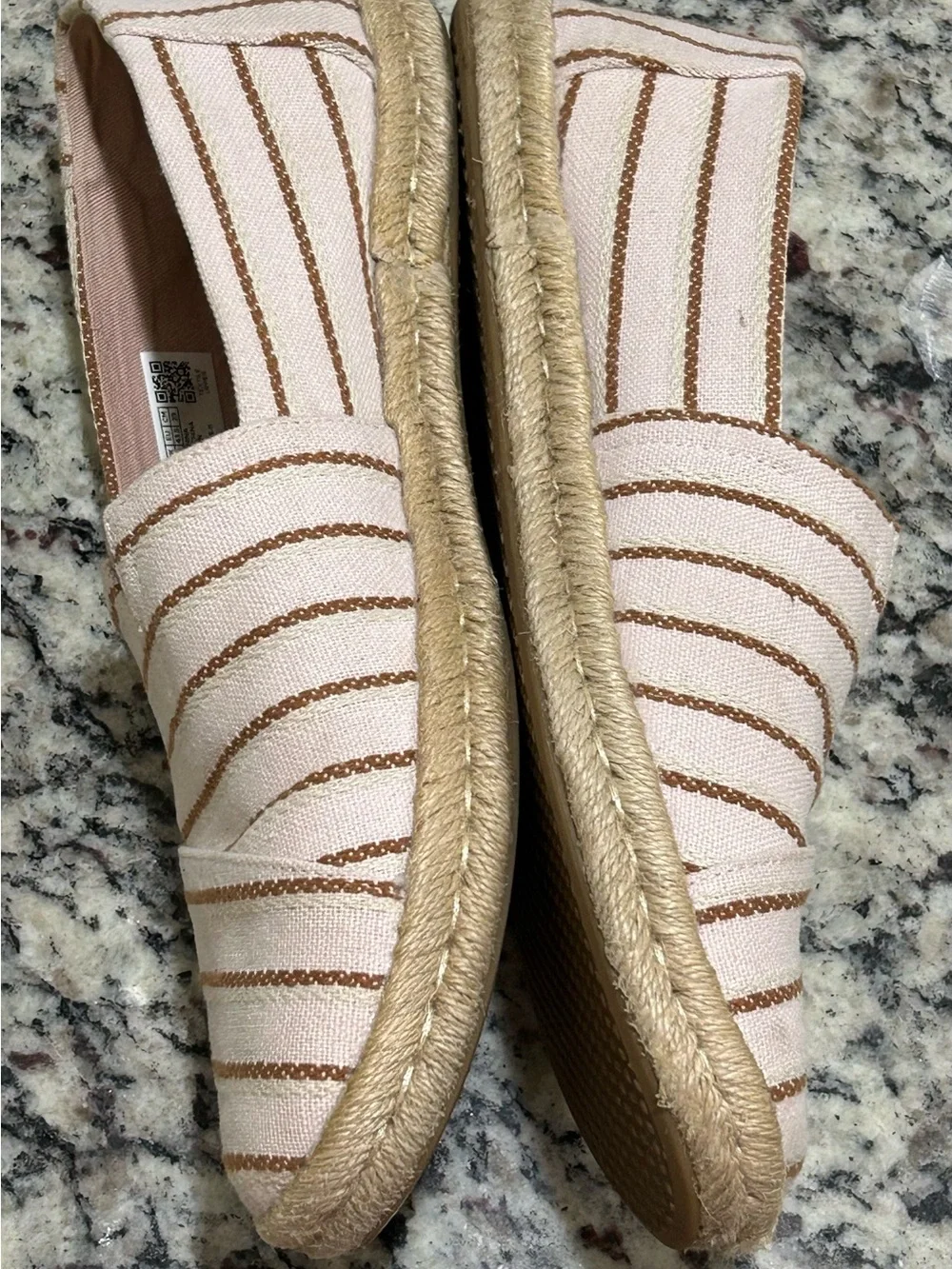 TOMS Women’s Cream Canvas Slip-On Espadrilles with Brown Stripes